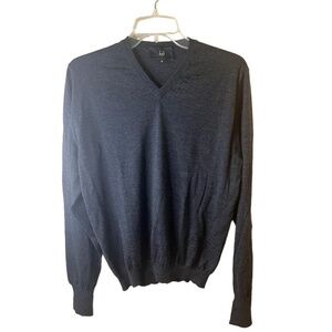 Dunhill London V-Neck Long Sleeve Ribbed Hem Cuffs Wool Lightweight Sweater M